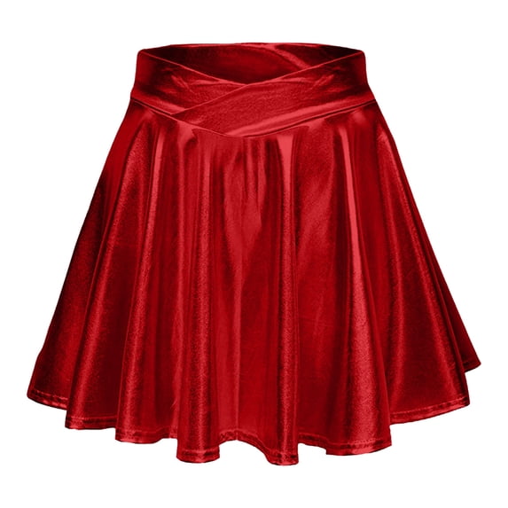 CHUOU Women's Shiny Flared Pleated Mini Skater Skirt