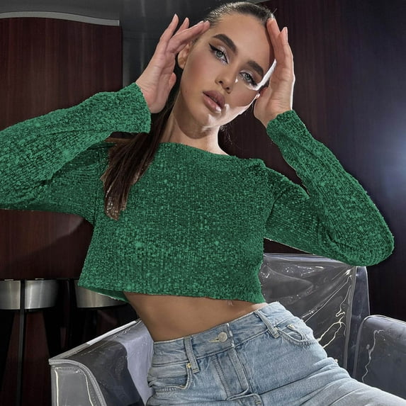CHUOU Women's Long Sleeve Sequined Top