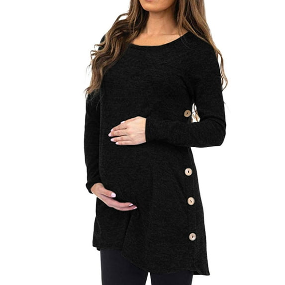 CHUOU Women's Maternity Pregnanty Long Sleeve Solid Tops Blouse Button Autumn Winter