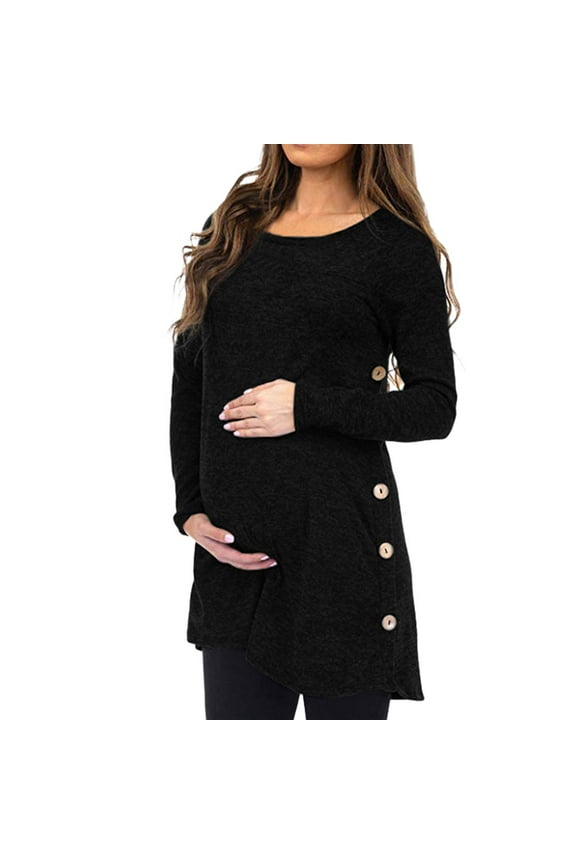 Women's Maternity Pregnanty Long Sleeve Solid Tops Blouse Button Autumn Winter