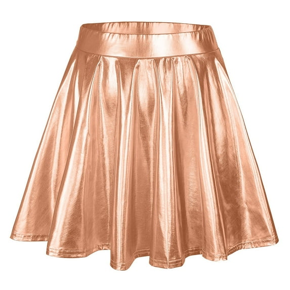 CHUOU Women's Shiny Flared Pleated Mini Skater Skirt