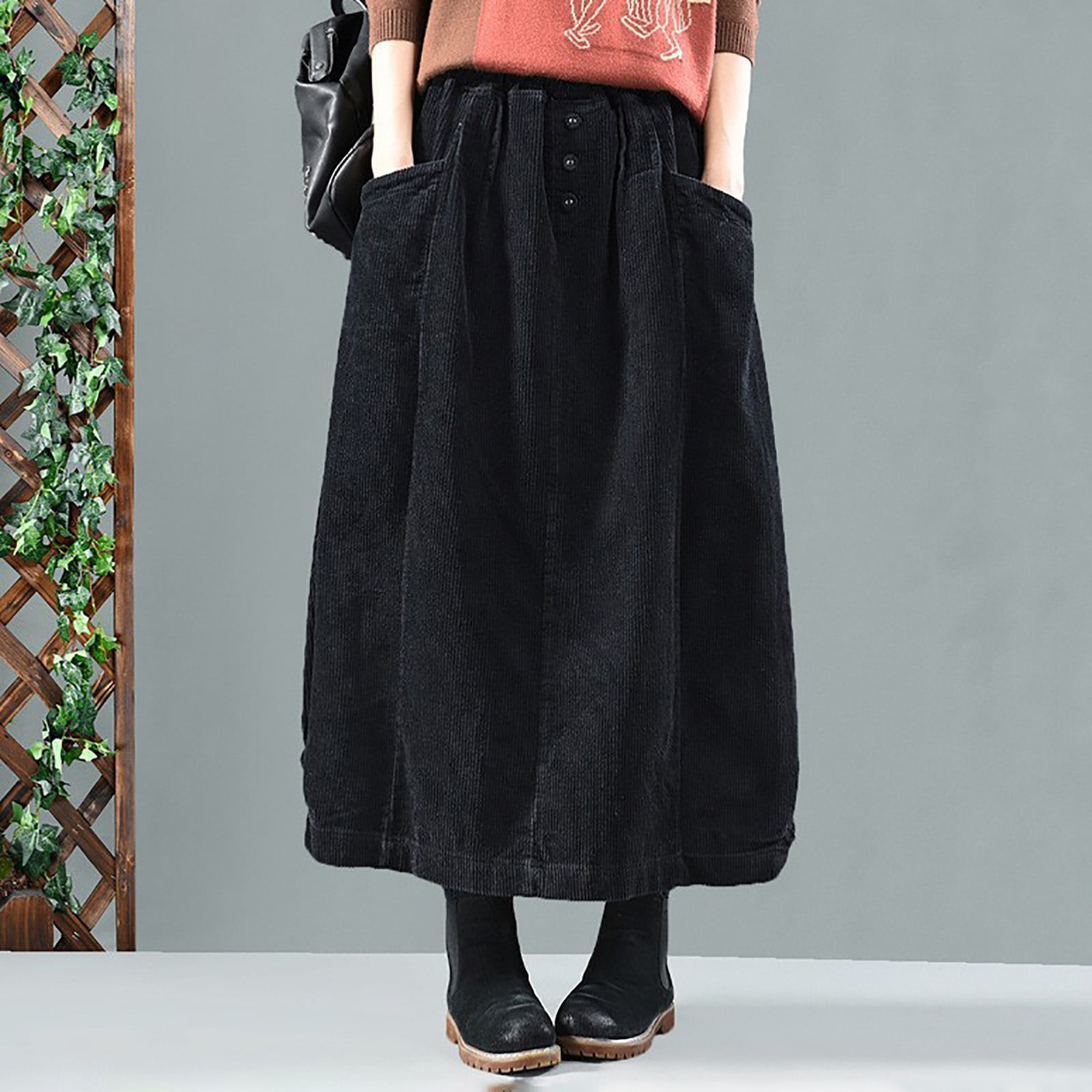 CHUOU Women's Skirt Autumn Winter Cord Skirt Women Vintage Midi Long ...