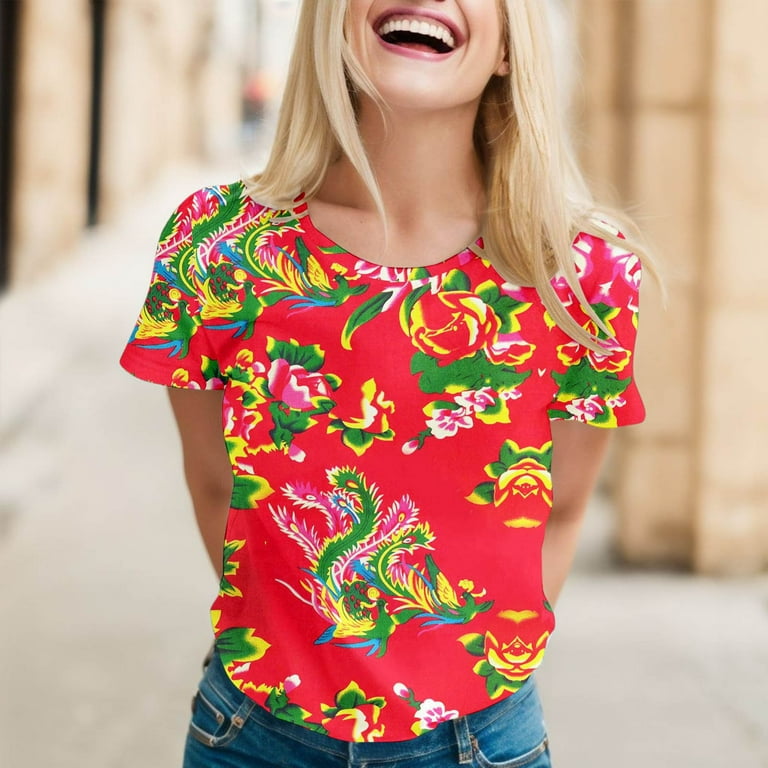 Casual Floral O Neck T-Shirts Casual Floral O Neck T-Shirts