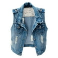 CHUOU Womens Denim Jean Vest Classic Junior Button Up Cropped