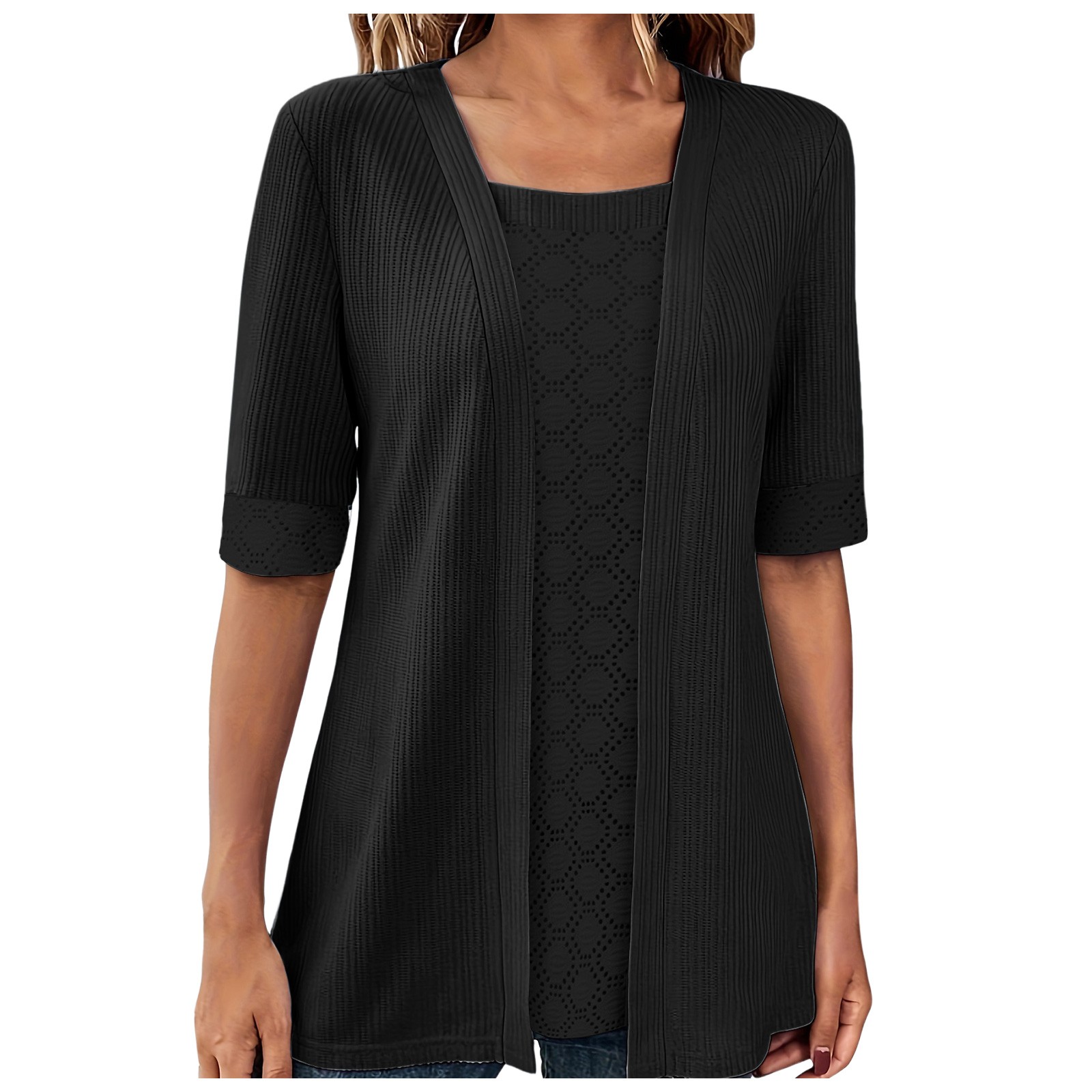 CHUOU Womens Fashion Casual Solid Color T Shirt Half Sleeve Square Neck