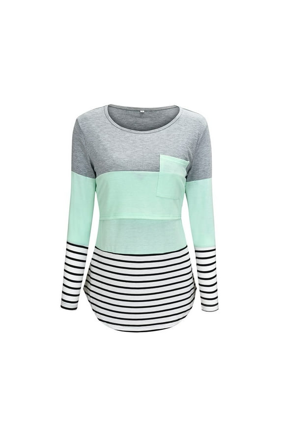 Womens Maternity Long Sleeve Striped Print Nursing Tops T-shirt For Breastfeeding