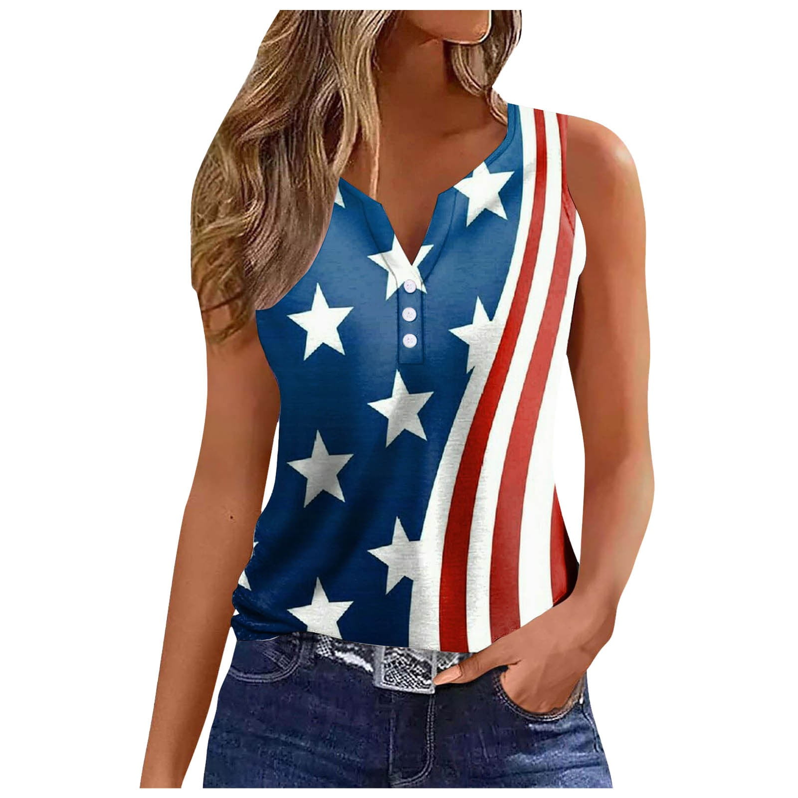 CHUOU Womens Suitable V Neck Sleeveless Print Tank Tops Summer Casual