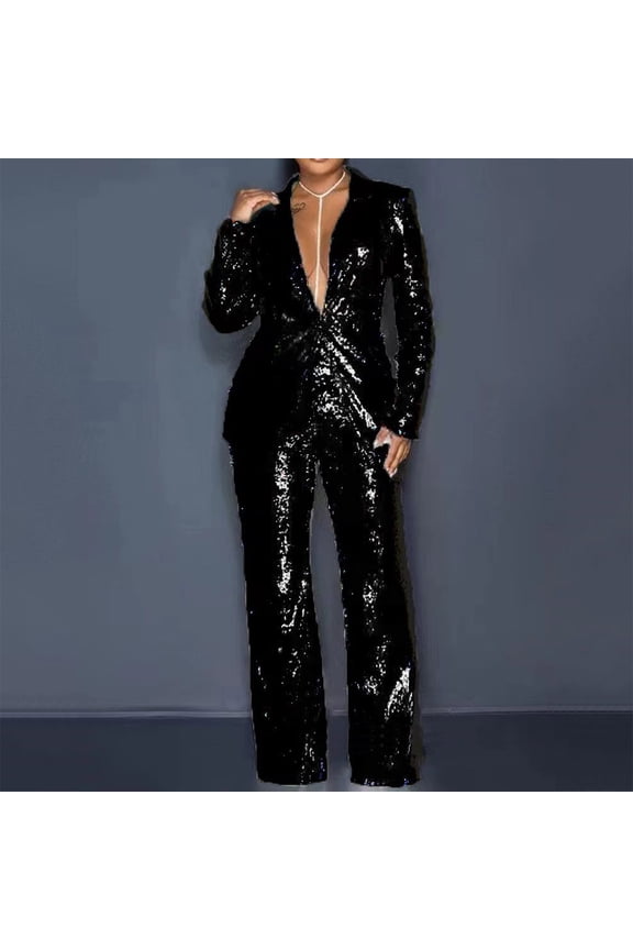 Womens Suits Set Sequin 2 Piece Pants Set Notch Lapel Slim Fit Formal Suits Womens Tuxedo Suit Sequin Sets