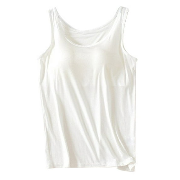 CHUOU Womens Tank Tops With Built In Bras 2024 Summer Casual Crew Neck Sleeveless Camisole Plus Size Cotton Padded Workout Tops