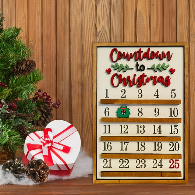 CHUOU Wooden Countdown To Christmas Calendar With Moveable Christmas