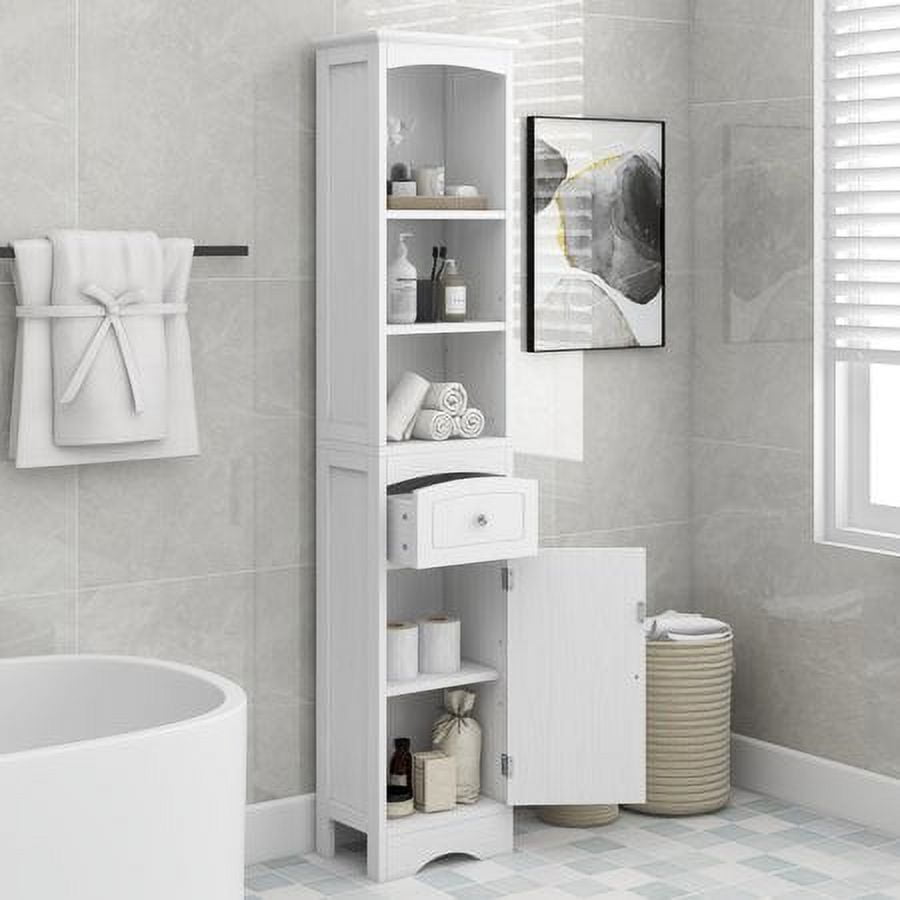 HAUSHECK Tall Slim Bathroom Storage, Narrow Freestanding Floor Cabinets  Tower w/ 3-Tier Adjustable Shelf and 1 Drawer for Home, Kitchen, Living  Room