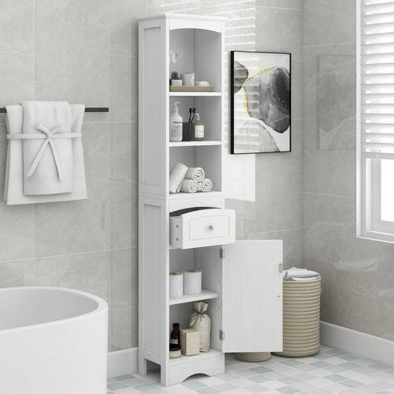 Tall Bathroom Storage Cabinet w/ 3 Tier Shelves Freestanding Linen