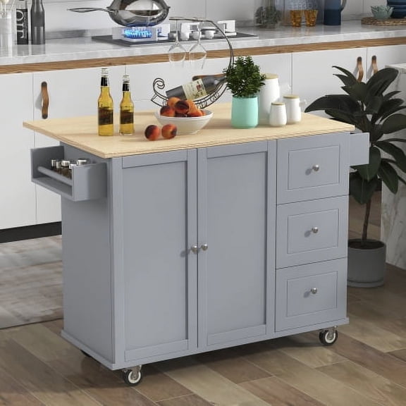 Harper & Bright Designs Kitchen Cart with Wood Top and Drop Leaf Breakfast Bar, Rolling Mobile Kitchen Island with Storage and Towel Rack
