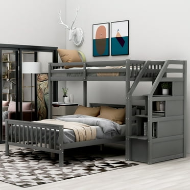 CHURANTY Solid Wood Twin Over Full Bunk Bed with 3 Storage, Wooden Loft Bed and Platform Bed Frame, Can be Separated into 2 Beds