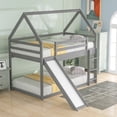 thumbnail image 1 of Harper & Bright Designs Twin Over Twin Floor Bunk Bed, Twin Size House Bunk Bed with Slide, Ladder, Guardrail and Roofs for Bedroom, Grey, 1 of 8