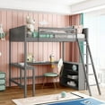 thumbnail image 1 of Harper & Bright Designs Twin Size Loft Bed with Desk, Wooden Loft Bed Frame with Ladder & Shelves (Twin Loft with Ladder, Gray), 1 of 8