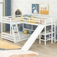 thumbnail image 1 of CHURANTY Wood L-Shaped Bunk Bed with a Loft Attached, Triple Bedframe with Desk, Slide, and Guardrails, Twin Over Full, White, 1 of 12