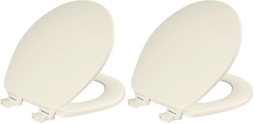 CHURCH Toilet Seat, Easy Clean Hinges Release for Deep Cleans, Durable Enameled Wood Seat, Round, Biscuit (Pack of 2)