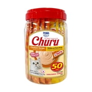 INABA Churu Lickable Cat Treats, Grain Free Creamy Pur e, Chicken Variety, 0.5 oz Tubes, 50 Count Jar