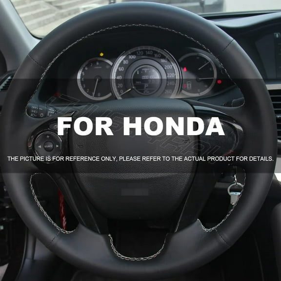 CHUSYYRAY 15" Steering Wheel Cover Genuine Leather Black for Honda Accord