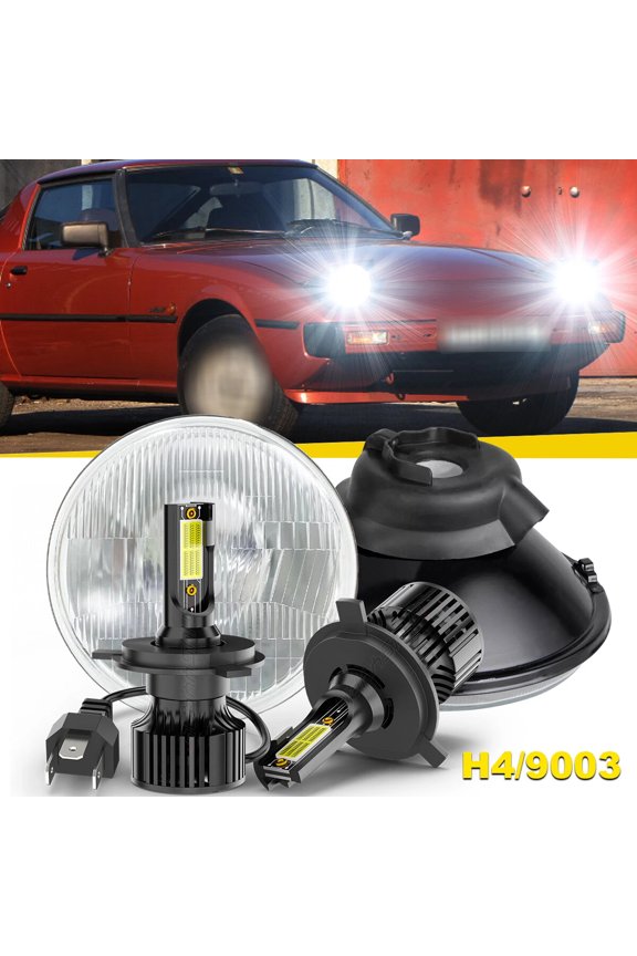 2Pcs 7" Round LED Headlights High Low Dual Beam Lamps - for Mazda RX-7 1979-1985