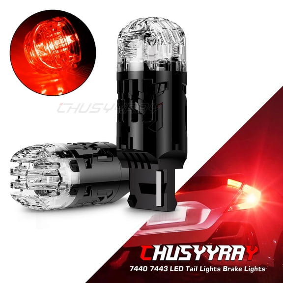 CHUSYYRAY 2x 7440 7443 Red LED Light Strobe Flash Blinking Brake Tail Light Parking Bulbs