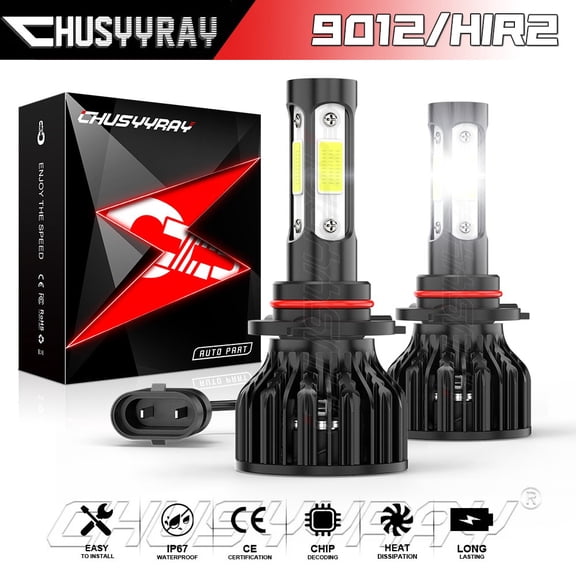 CHUSYYRAY 4-Sides 9012 LED Bulbs 6000K Bright White Conversion Kit Headlight High Low Beam Lamp 2x