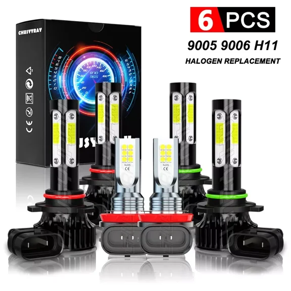 CHUSYYRAY 6PCS 9005 9006 H11 Combo LED Headlight Fog Lights Kit High Low Beam Bulbs White
