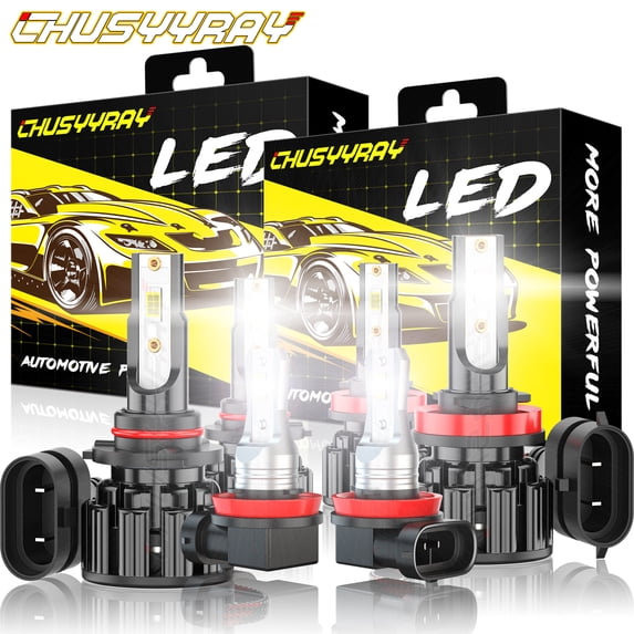 CHUSYYRAY 6x 6000k 9005/HB3 H11 LED Headlight High Low Beam + H11/H8 Fog Light Bulbs Combo