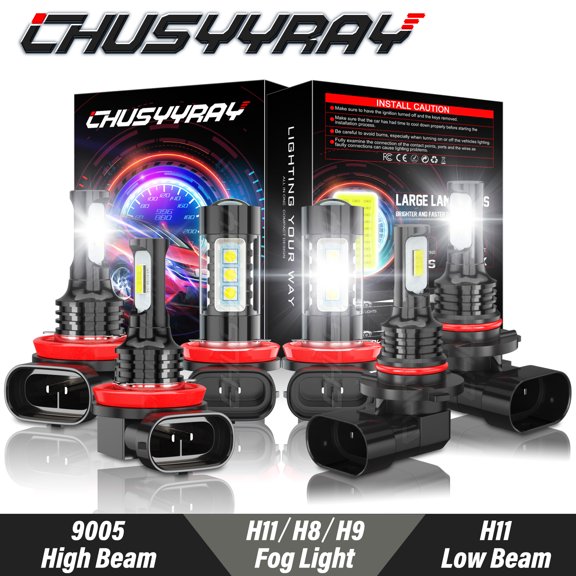CHUSYYRAY 6x Combo H11 9005 H11 LED Headlight Conversion Kit High Low Beam Fog Light Bulbs 6000K White