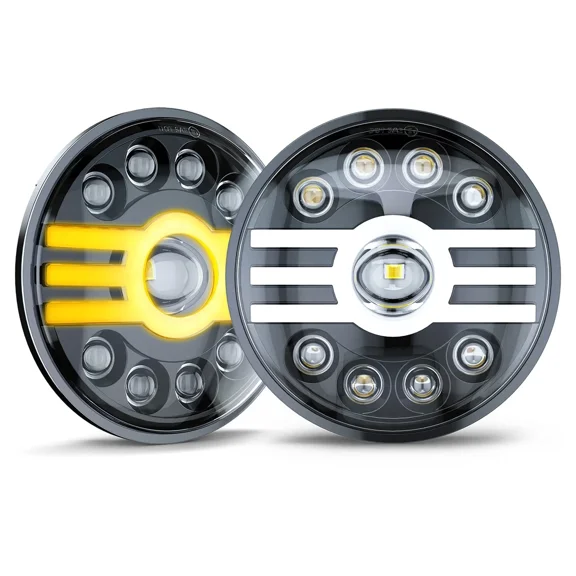 CHUSYYRAY 7 Inch Led Round Headlight Assembly Compatible for Mazda RX-7 1979 1980 1981 1982 1983 1984 1985 DOT Approved H6024 High Low Sealed Beam DRL Turn Signal 2Pcs