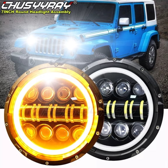 CHUSYYRAY 7" Inch Round LED Headlights Angel Eyes DRL for Jeep Wrangler LJ TJ CJ JK