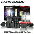 CHUSYYRAY 9003+H11 LED Front Headlight High Low Dual Beam Fog Light