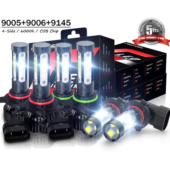 CHUSYYRAY 9005 9006 LED Headlight Bulbs + 9145 LED Fog Light Kit for Jeep Grand Cherokee 1999 2000 2001 2002 2003 2004 6000K White IP67 Waterproof - 6 Bulbs Plug and Play