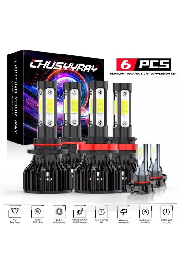 9005 H11 5202 LED Front Headlight High Low Beam Fog Light Bulbs Kit 6000K Pure White 6x