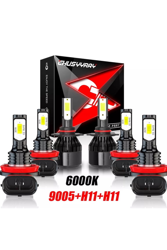 9005 H11 H9 LED Front Headlight High Low Beam Fog Light Bulbs Kit 6000K Pure White Qty 6