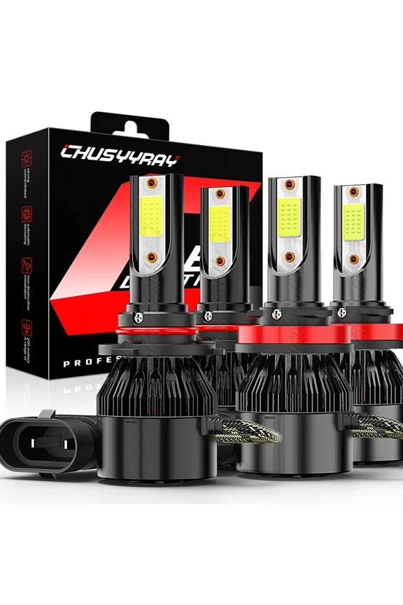 9005 H11 LED Headlight KIT Combo Bulbs 6000K High&Low Beam Super Bright White,Plug-and-Play, Pack of 4
