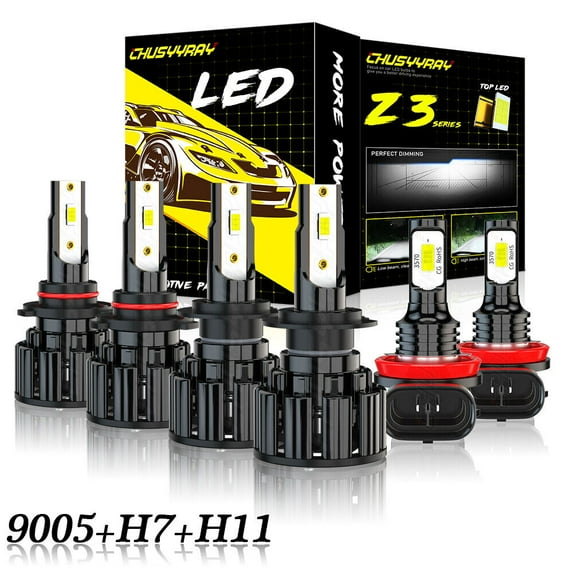CHUSYYRAY 9005/HB3/H10 H7 Front LED Headlight High Low Beam+H11/H9 Fog Light Bulbs Bright White 6X