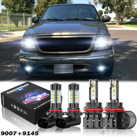 CHUSYYRAY 9007+9145 For Ford Excursion 00-04 4pcs LED Headlight Hi/Lo Fog Light Bulbs 6000K