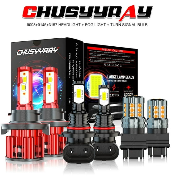 CHUSYYRAY 9008+9145+3157 LED Headlight Dual Beam Fog Light Turn Signal Lamp Bulbs Upgrade Kit 6x