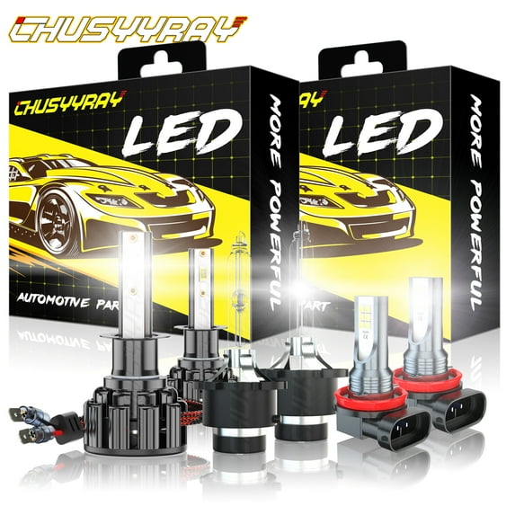 CHUSYYRAY H1 D2S/D2R LED HID Headlights High Low H9 Fog Light Kit 6000K Plug&Play,Pack of 6