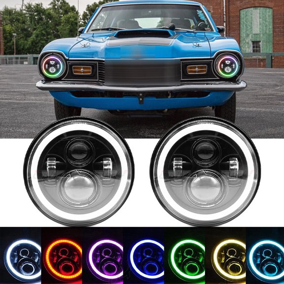 CHUSYYRAY Dot Pair 7" Inch Round LED Headlights High Low Beam DRL for Mercury Comet 1971-1977