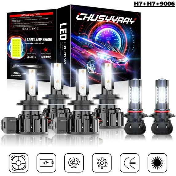 CHUSYYRAY For BMW 550i 2006 2007 Front 6pcs H7+H7+9006 LED Headlight Hi/Lo Beam Fog Bulbs Kit