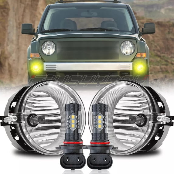 CHUSYYRAY For Jeep Patriot 2007-2009 Factory Bumper Replacement Fit Fog Lights Clear Lens 3500K Amber Yellow