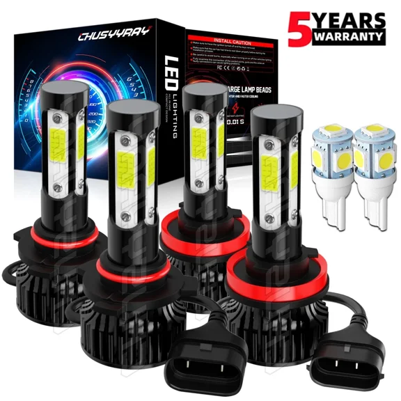 CHUSYYRAY H11 9005 LED Headlight KIT Combo Bulbs 6000K High&Low Beam Super Bright White