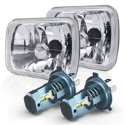 CHUSYYRAY H6054 7x6 5x7 Inch Square Glass Headlight with H4 LED Bulb Compatible with GMC Safari 1998-2002, 2004, 2005 High Low Beam Plug and Play 2 Pack