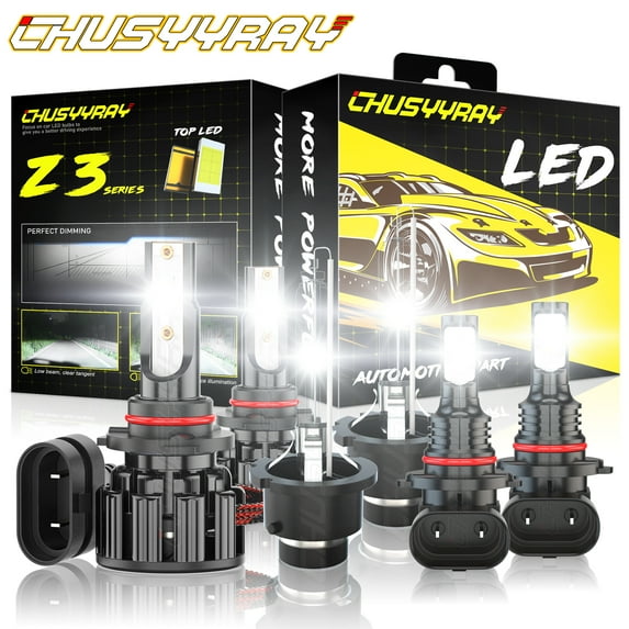 CHUSYYRAY LED HID Headlight 9005 High Beam D4S Low Beam 9145 Fog Light Blubs Kit 6000K White 6Pcs