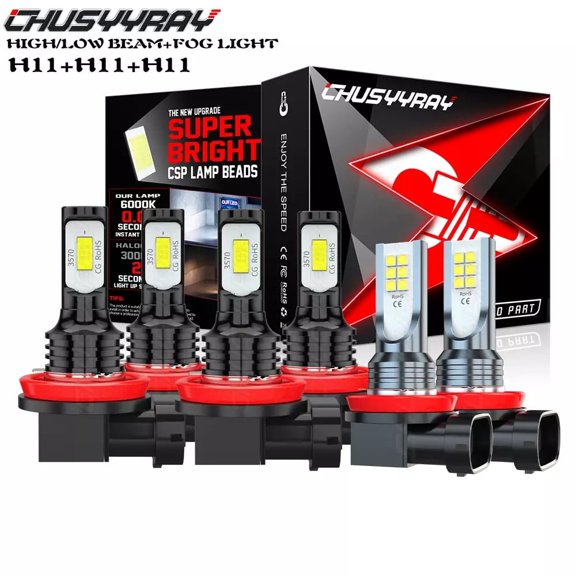 CHUSYYRAY LED Headlights Hi/Lo Fog Light Bulb combo Kit 6000K White for 2008-2014 Cadillac CTS Plug and Play - 6 Bulbs