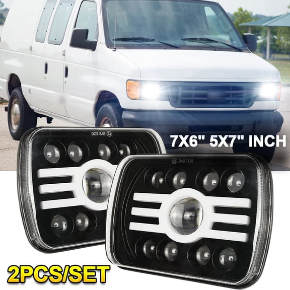 CHUSYYRAY Pair 5x7 7x6" LED Headlights High Low Beam for Ford E-150 E-250 E-350 Van 1982-2012