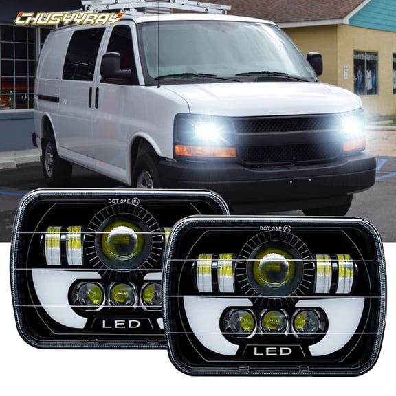 CHUSYYRAY Pair 7x6 5x7 LED Headlight High Low Beam DRL for Chevy Express Cargo Van 1500 2500 3500